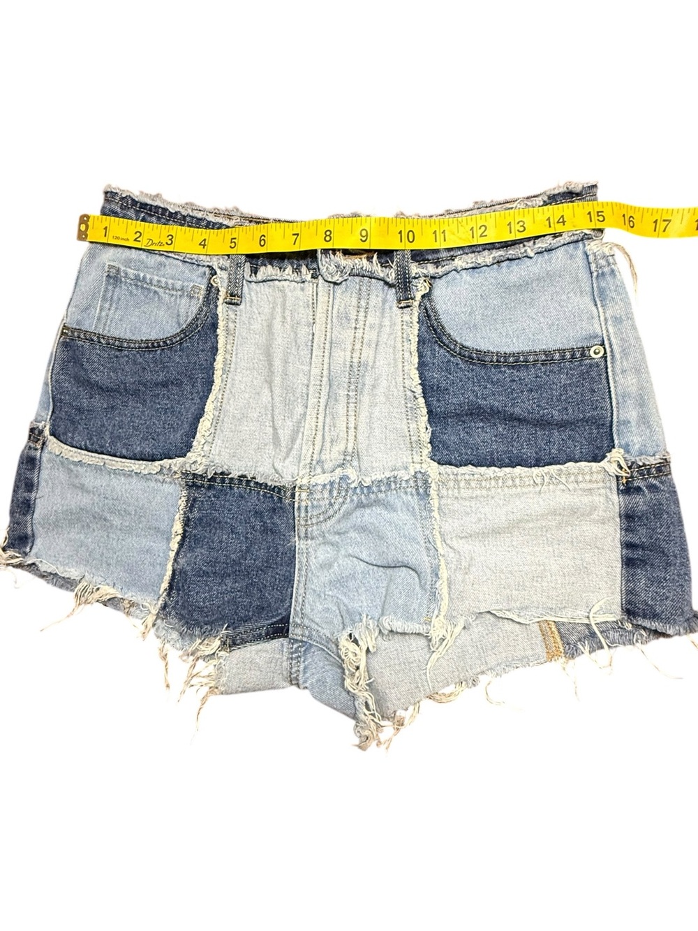 Wild Fable Highest Rise Frayed Patchwork Denim Shorts Size 4 - Picture 9 of 12